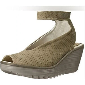 Fly London Yala Perf Wedge Ankle Strap Sandals Suede Women Size 38 M/ US 7-7.5